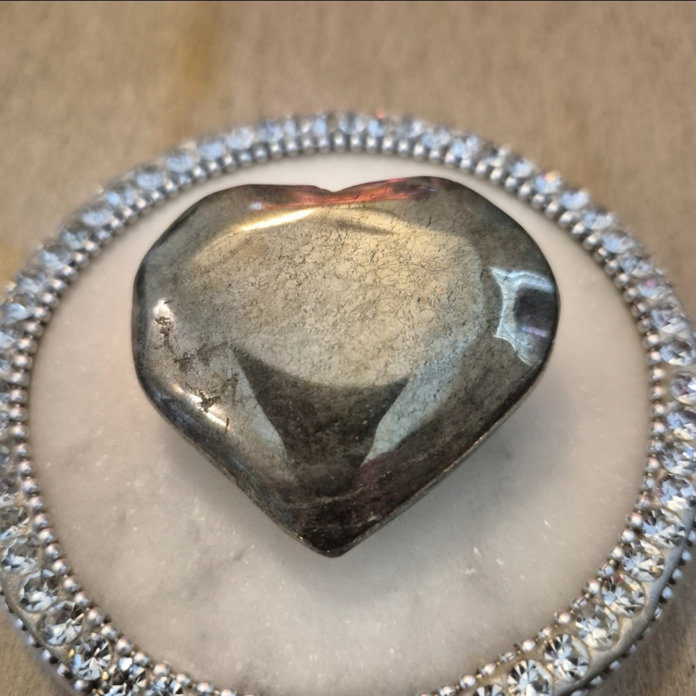 Natural Pyrite Polished Heart Palm Stone #9 New - Picture 4 of 6